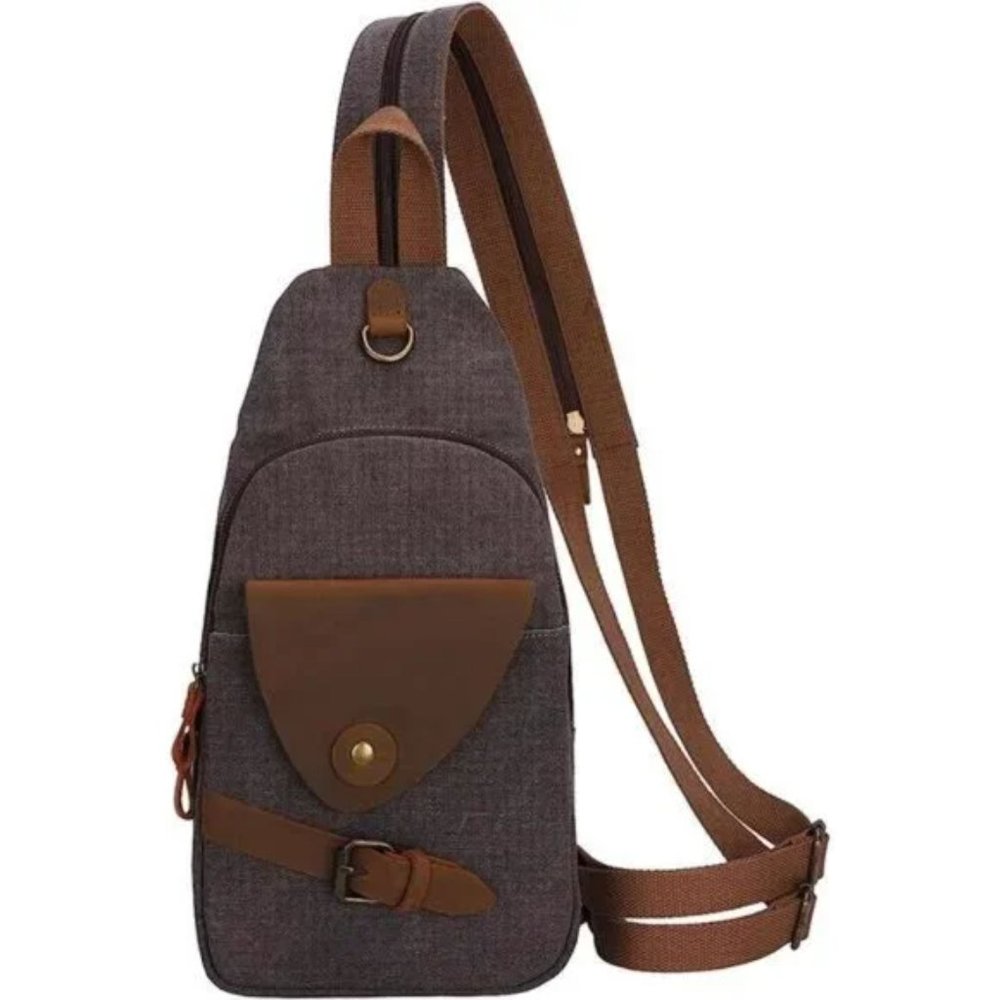 Canvas Sling Bag, Crossbody Grey Shoulder Bag - Picture 1 of 6